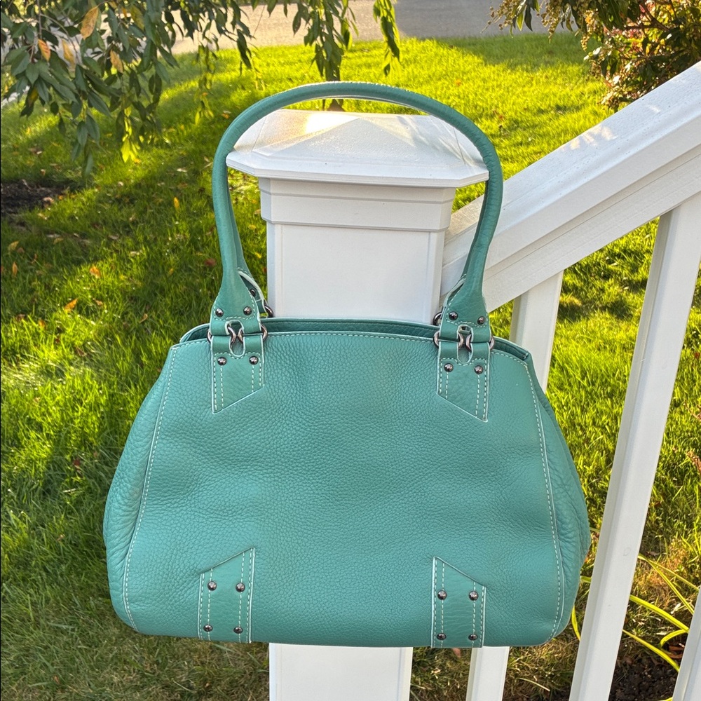Cole Haan Villager Pebble Leather Satchel Bag Seafoam